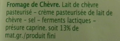 List of product ingredients Pur Chèvre (13 % MG) Dia 150 g