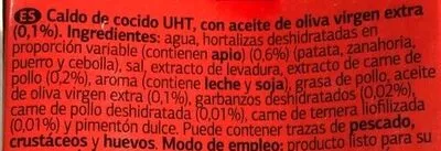 List of product ingredients Caldo de cocido UHT con aceite de oliva virgen extra Dia 1 l