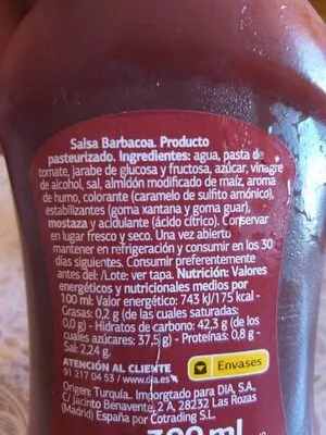 List of product ingredients Salsa barbacoa Dia 
