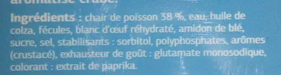 Liste des ingrédients du produit Bâtonnets saveur crabe Dia 400 g