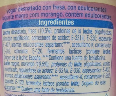 List of product ingredients Yogur trozos fresa Alteza 500 g (4x125g)