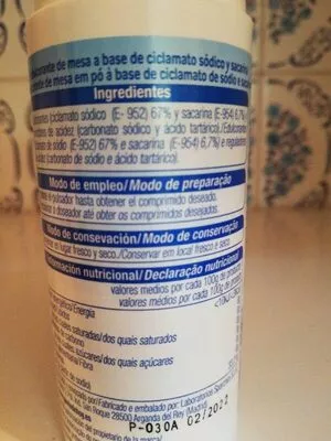 List of product ingredients Edulcorante de mesa Alteza 