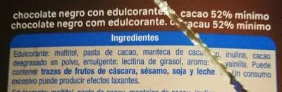 Lista de ingredientes del producto Chocolate negro sin azúcares Alteza 