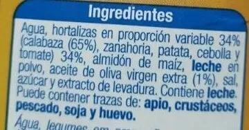 List of product ingredients Crema de calabaza Alteza 