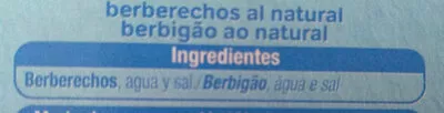 List of product ingredients Berberechos al natural Alteza 63 g