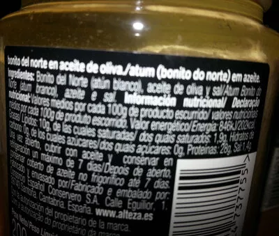 List of product ingredients Bonito del norte Alteza 200 g