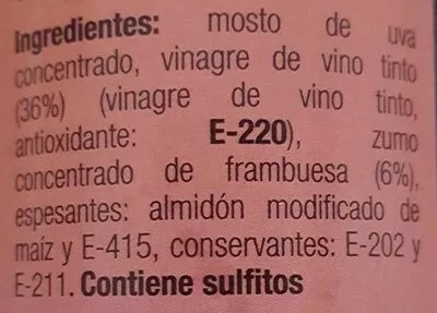 List of product ingredients Crema de vinagre Alteza 