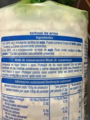 List of product ingredients Tortitas de arroz Alteza 130 g