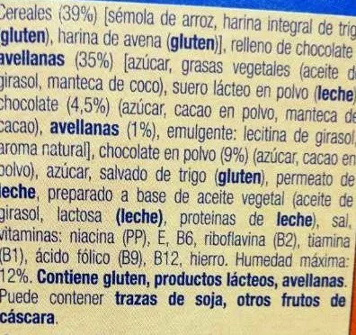 Liste des ingrédients du produit Cereales rellenos de chocolate Alteza 