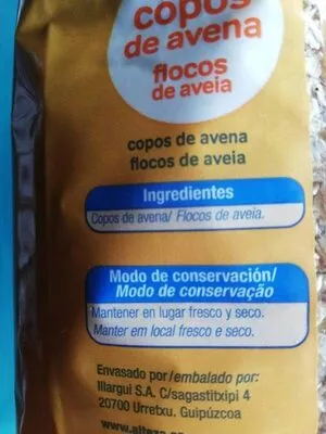 List of product ingredients Copos de avena Alteza 