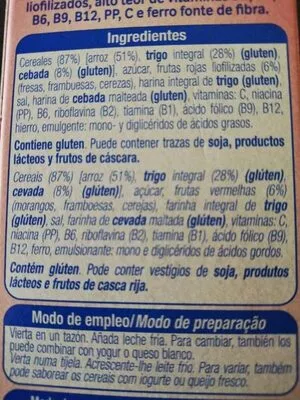 Liste des ingrédients du produit Cereales integrales con frutas rojas Alteza 