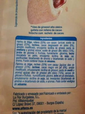 List of product ingredients Galleta crunchy Alteza 