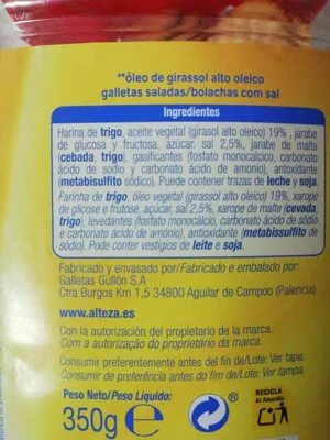 Lista de ingredientes del producto Galletas redondas saladas Alteza 
