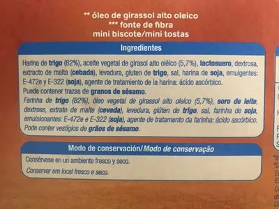 List of product ingredients Mini biscotes Alteza 120g