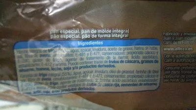 List of product ingredients Pan de molde integral Alteza 