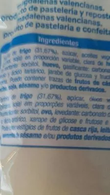 Lista de ingredientes del producto Magdalenas valencianas Alteza 