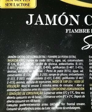 Lista de ingredientes del producto Jamón cocido  