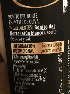 List of product ingredients Bonito del norte Alteza 