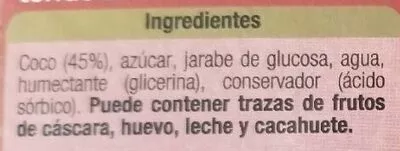 List of product ingredients Turron de coco Alteza 
