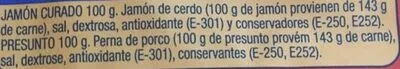 Liste des ingrédients du produit Taquitos de jamón curado Alteza 150 g