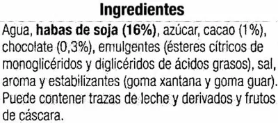 Lista de ingredientes del producto Bebida de soja con chocolate Alteza 1 l