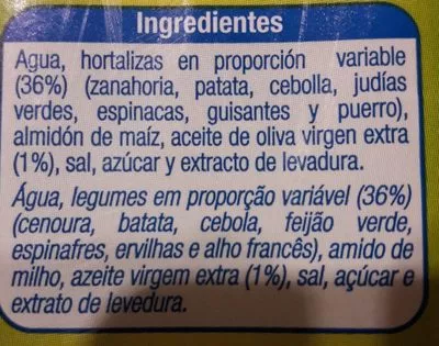 List of product ingredients Crema de verduras Alteza 500 g