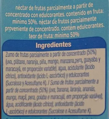 Lista de ingredientes del producto Néctar de Multifrutas light Alteza 