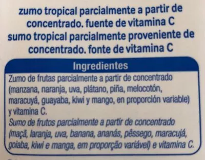 List of product ingredients Zumo tropical Alteza 