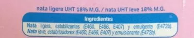 Lista de ingredientes del producto Nata ligera para cocinar Alteza 