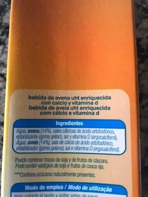 List of product ingredients Bebida de avena Alteza 