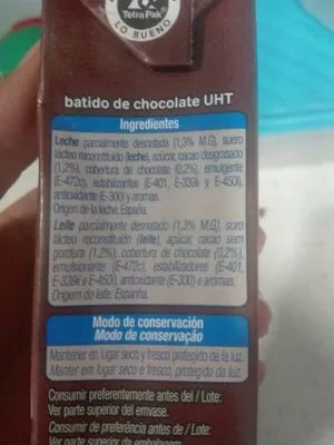 List of product ingredients Batido de chocolate Alteza 