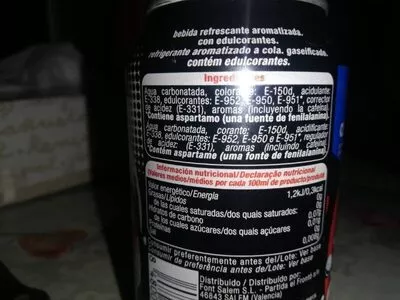 List of product ingredients Cola Cero azúcares Alteza 
