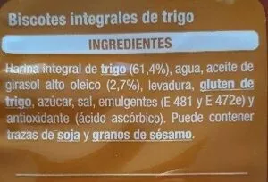 List of product ingredients Biscotes integrales  