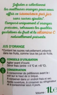 Lista de ingredientes del producto 100% pur jus d orange sans pulpe  