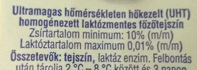 Liste des ingrédients du produit Főzőtejszín Lactose Free Meggle 