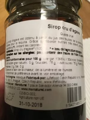 Lista de ingredientes del producto Sirop D'agave Cru Bio Lifefood 