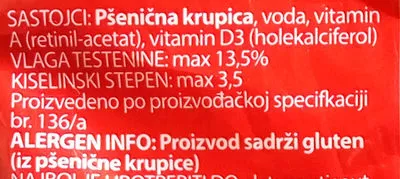 Liste des ingrédients du produit Radijator (fusilli) Danubius 400 g