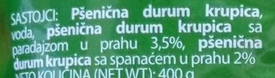 Lista de ingredientes del producto Durum fusilli tricolore Danubius 400 g