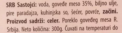 Lista de ingredientes del producto Goveđi gulaš Swisslion, Takovo 300g