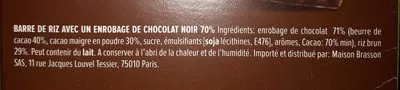 Liste des ingrédients du produit Rocky Rice Chocolat noir 70%  