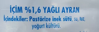 Liste des ingrédients du produit Içim Ayran Içim 1 l.