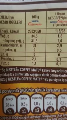 List of product ingredients Coffe mate Nestlé 
