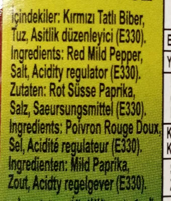 Lista de ingredientes del producto öncü Mildes Paprikapüree (Biber Salsa Tatli), 370G Öncü 370 g