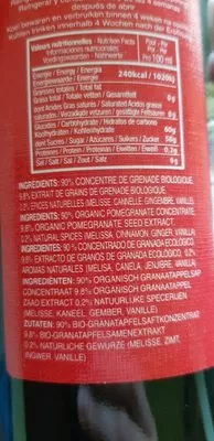 Lista de ingredientes del producto Epicerie / Boissons Et Vins / Jus De Grenade  