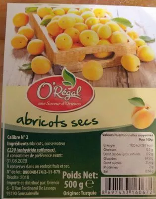 Liste des ingrédients du produit Abricots secs  500 g