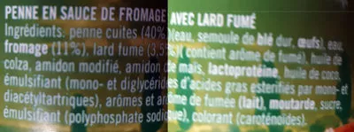 Lista de ingredientes del producto Penne carbonara - 410 g