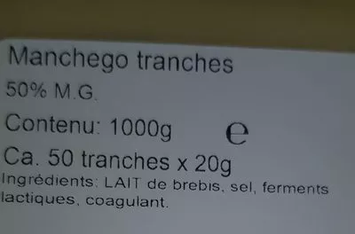 List of product ingredients Manchego  