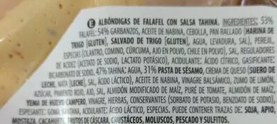 Lista de ingredientes del producto Falafel con salsa tahina Hacendado 160 g