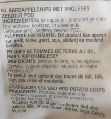 Liste des ingrédients du produit Market Deli - Chips de pommes de terre au sel marin IGP d'Anglesey Market Deli, Lay's 150 g