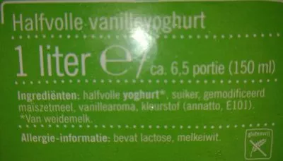 List of product ingredients Verse halfvolle vanille yoghurt AH 1L